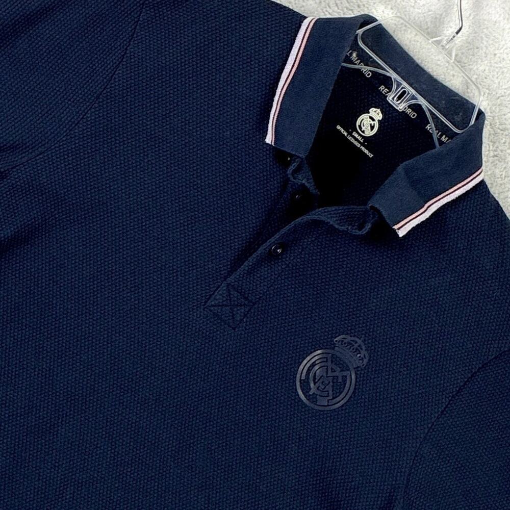 Real Madrid Polo Shirt Mens S Navy Embossed Crest Preppy Classic Soccer Football